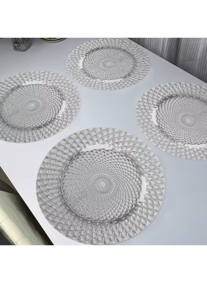 Christmas Round Placemats Set of 4 2D Glass Charger Print Polyester Table Mats - Image 1